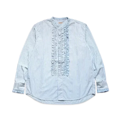 KAPITAL COTTON STRIPED FRILLE PRAGUE SHIRT "Blue"