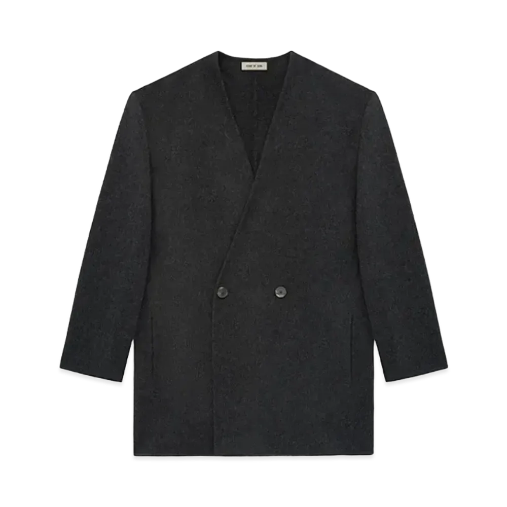 FEAR OF GOD ESSENTIALS Brushed Wool Cashmere Lapelless Blazer "Melange Black"