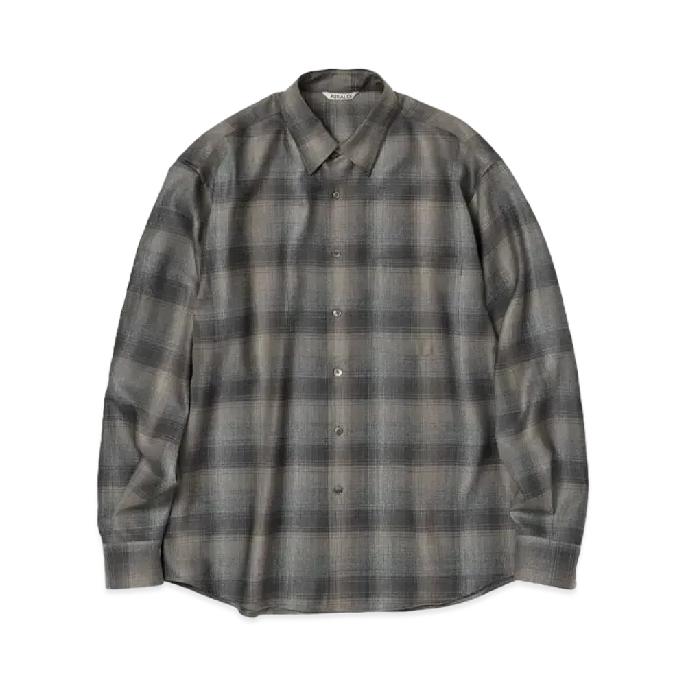 AURALEE Super Light Wool Check Shirt "Charcoal Gray"