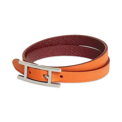 Hermes Behapi Double Tour Bracelet "Orang/Rouge H/Palladium"