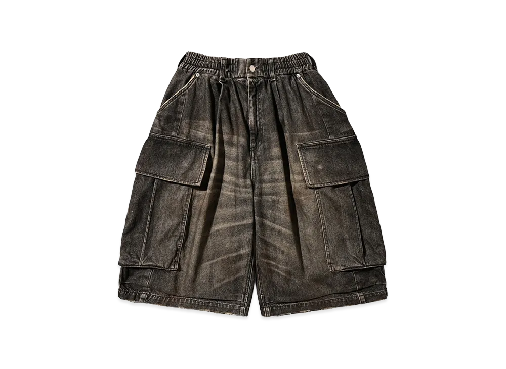 CLESSTE Vintage Dyed Selvedge Denim City Mega Pocket Balloon Cargo Half Pants "Vintage Black"