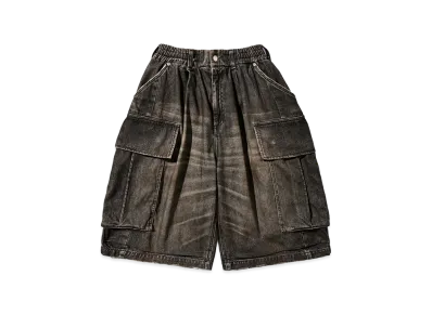 CLESSTE Vintage Dyed Selvedge Denim City Mega Pocket Balloon Cargo Half Pants "Vintage Black"