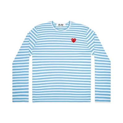 PLAY COMME des GARCONS Unisex Border Long Sleeve T-Shirt AX-T278-051 "Blue/White"
