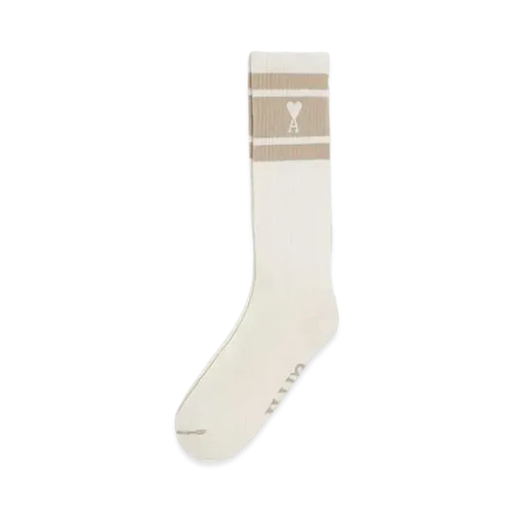 AMI PARIS Ami de Coeur Striped Socks "Light Beige"