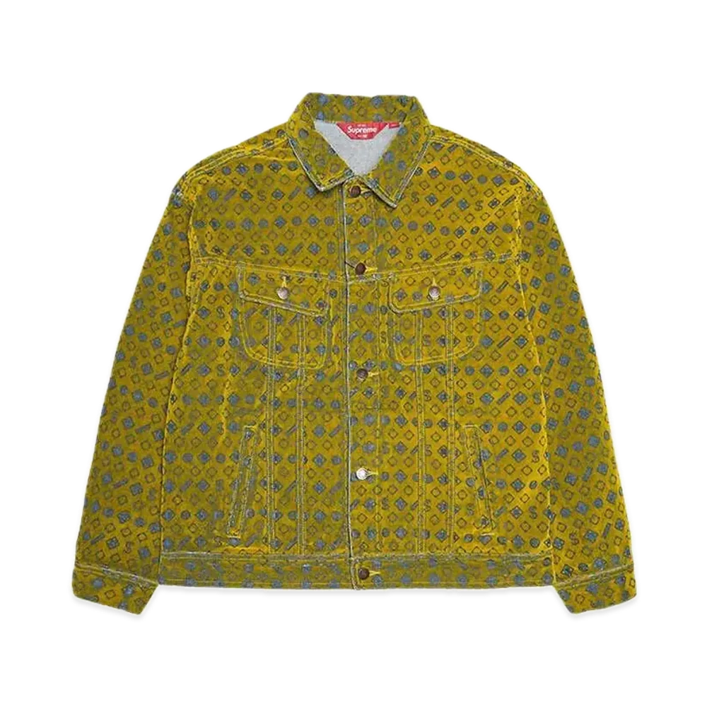 Supreme Flocked Denim Trucker Jacket "Mustard"
