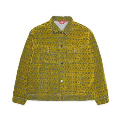 Supreme Flocked Denim Trucker Jacket "Mustard"