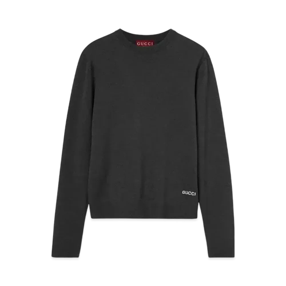 GUCCI Silk Cotton Sweater With Intarsia "Gray"
