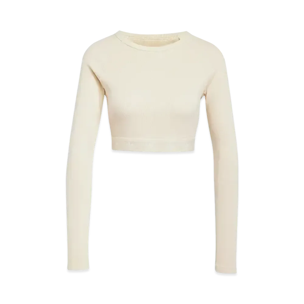 adidas Rib Long Sleeve Crop Top "Cream White"