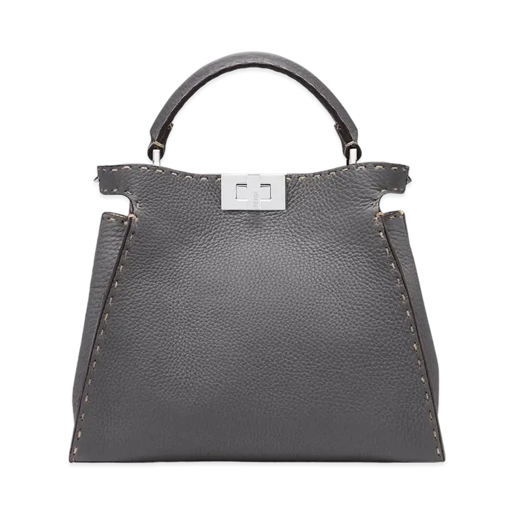 FENDI Peekaboo Essentially Cuoio Romano Leather Bag "Gray"
