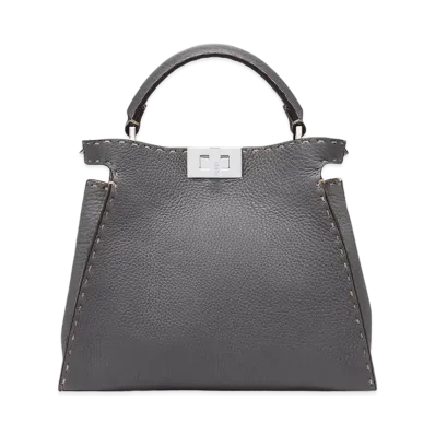 FENDI Peekaboo Essentially Cuoio Romano Leather Bag "Gray"
