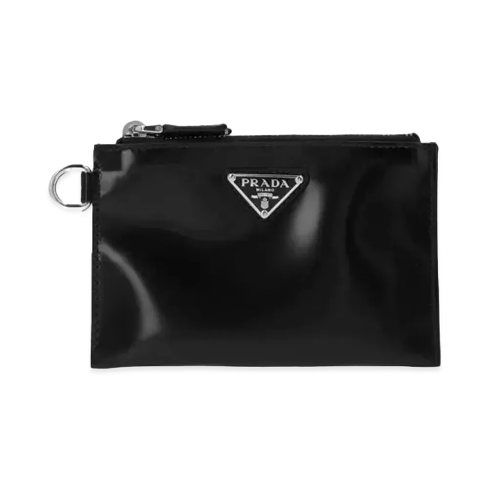 PRADA Brushed Leather Double Mini Pouch "Black"