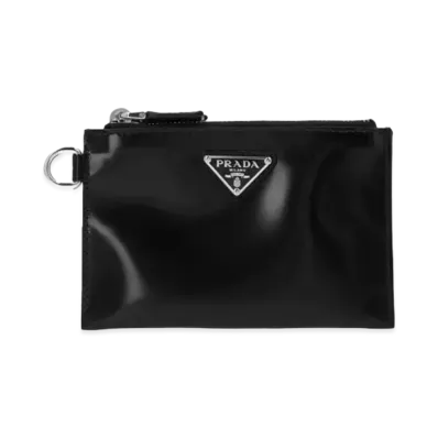 PRADA Brushed Leather Double Mini Pouch "Black"