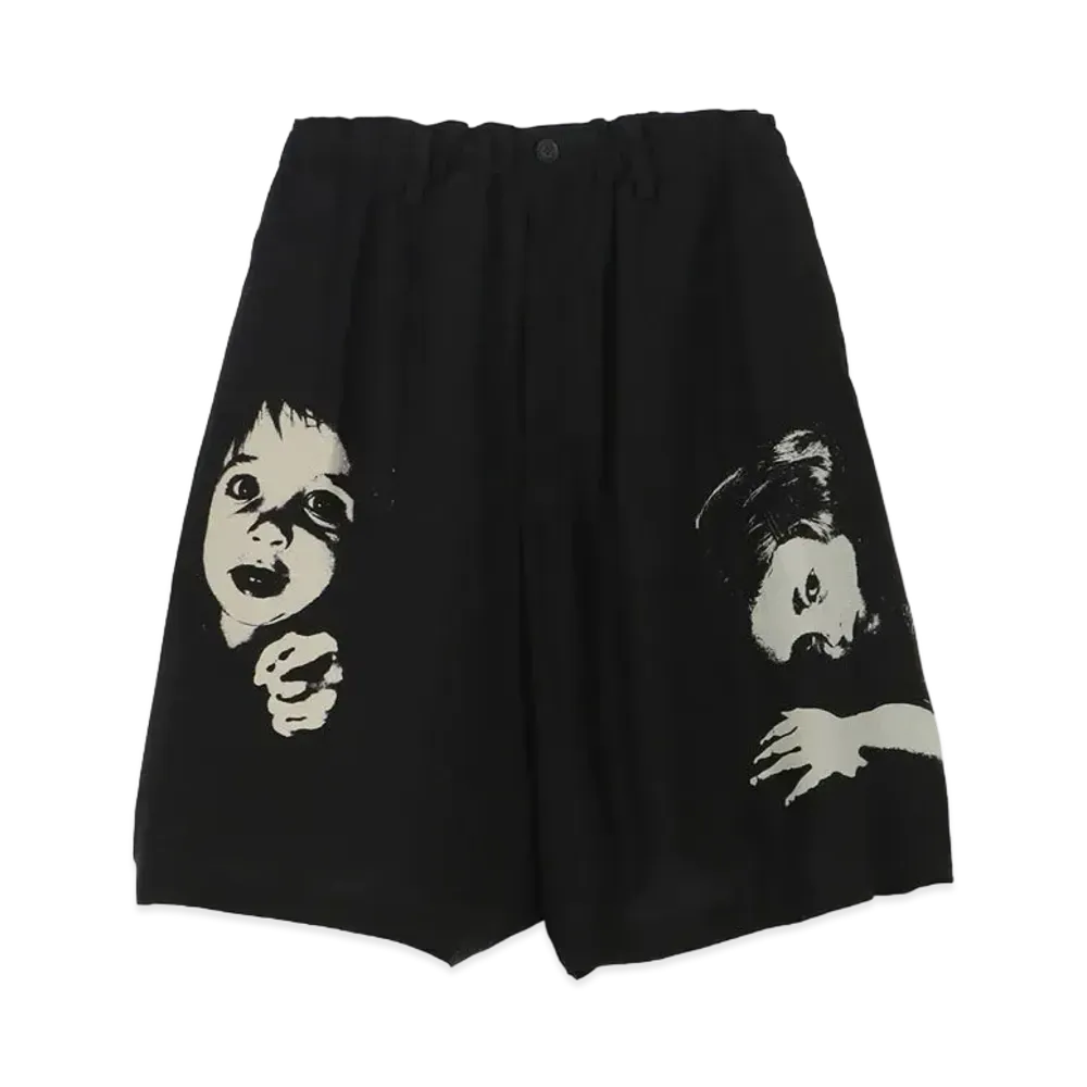 Yohji Yamamoto Pour Homme SILK SATIN ORIGINAL PRINT HALF PANTS "Black"