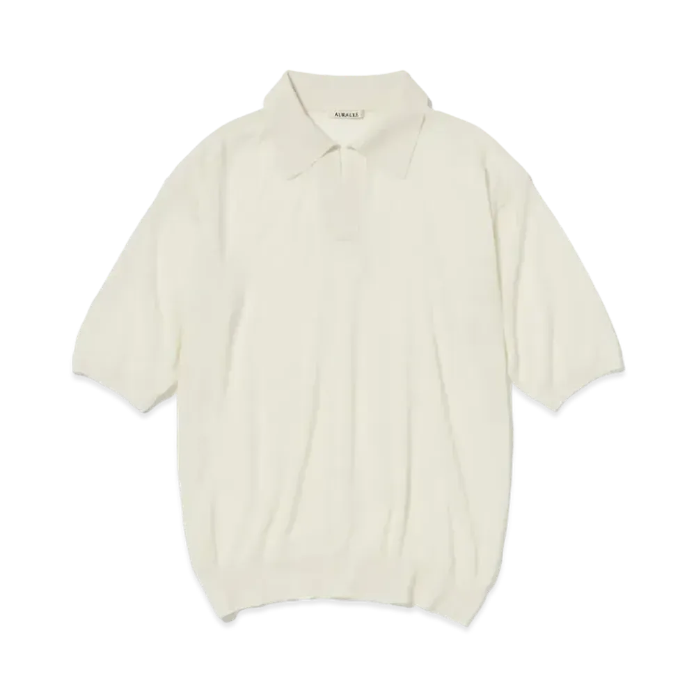 AURALEE Hard Twist High Gauge Wool Silk Knit Skipper Polo "Ivory"