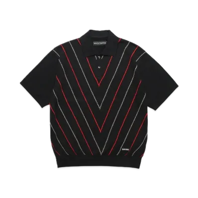 WACKO MARIA Intarsia Knit Polo Shirt "Black/Red"
