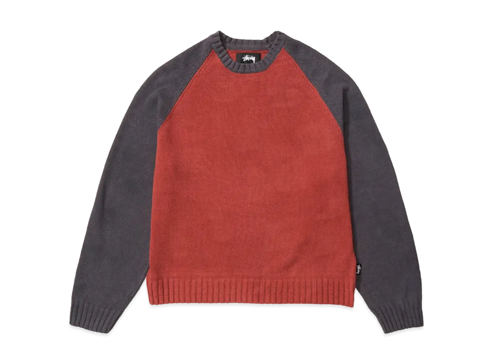 Stussy Colorblocked Raglan Knit Crew "Brick"