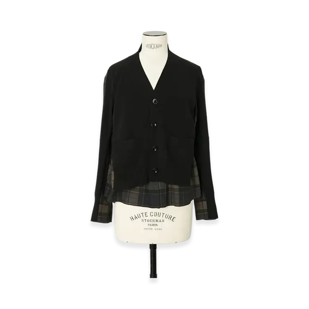 sacai Plaid Print x Knit Cardigan "Khaki/Navy"