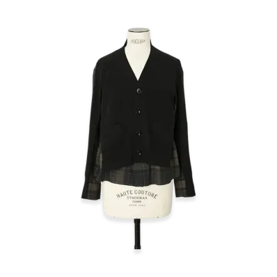 sacai Plaid Print x Knit Cardigan "Khaki/Navy"