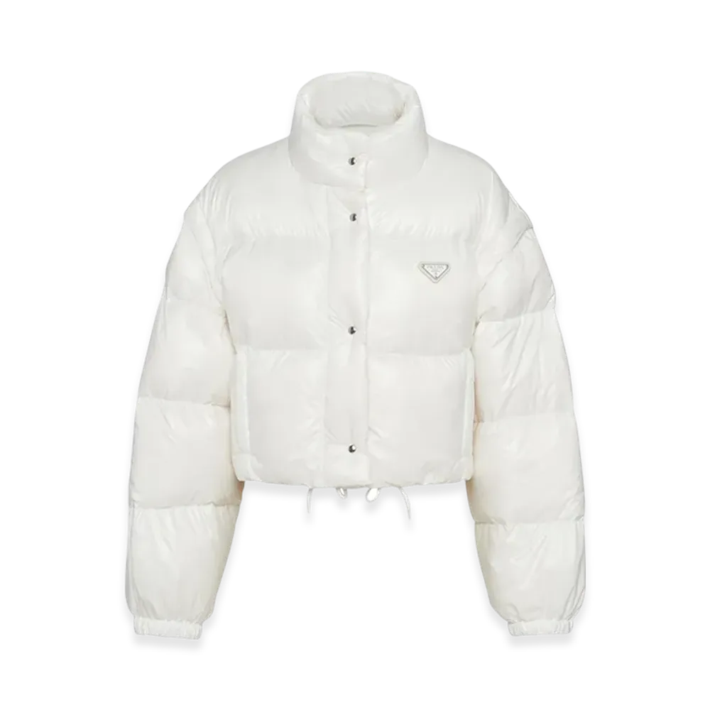 PRADA Women's Re-Nylon Cropped Convertible Down Jacket "White"