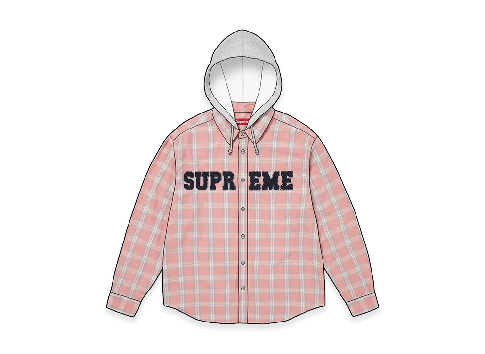 Supreme Appliqué Hooded Flannel Shirt "Pink"