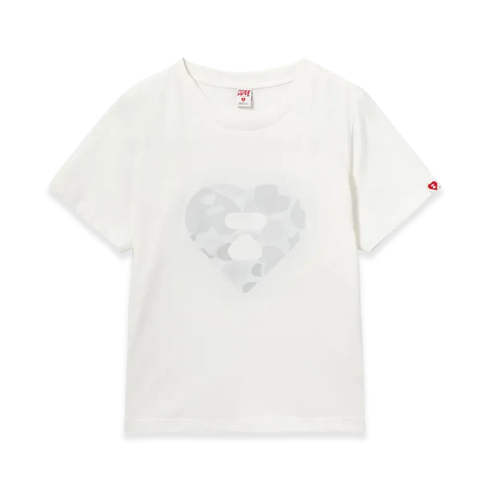 A BATHING APE Women's Camo Heart Printed Tee #1 "White/Green"