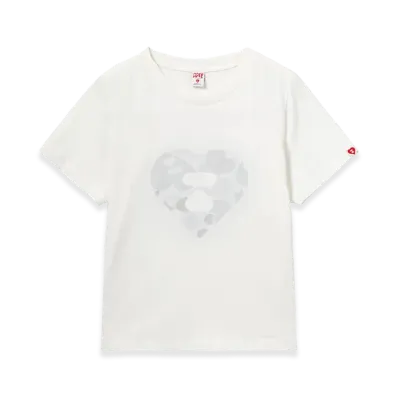 A BATHING APE Women's Camo Heart Printed Tee #1 "White/Green"
