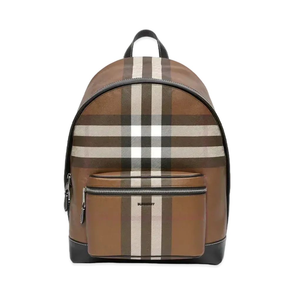 Burberry Check & Leather Backpack "Dark Barch Brown"