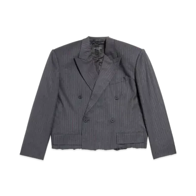 BALENCIAGA Men's Cropped Blazer "Grey/Red"