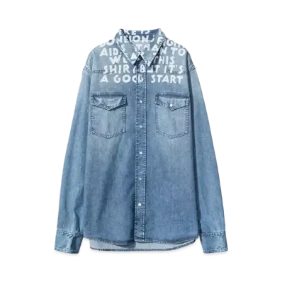 MM6 Maison Margiela Slogan Printed Snapped Denim Shirt "Light Blue"