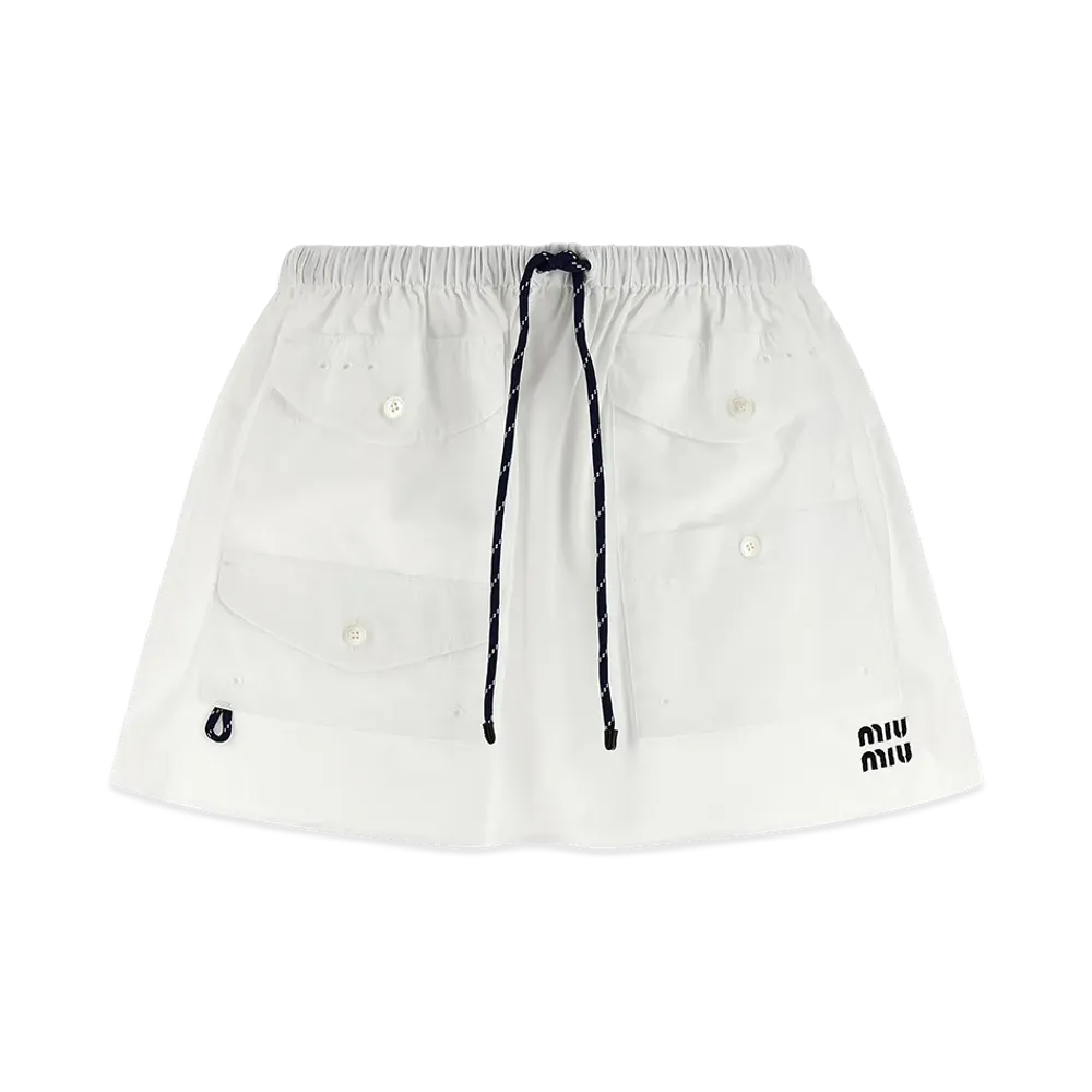 MIU MIU Women's Multipocket Miniskirt with Embroidered Logo "White"