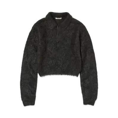 AURALEE Brushed Super Kid Mohair Knit Short Polo "Ink Black"