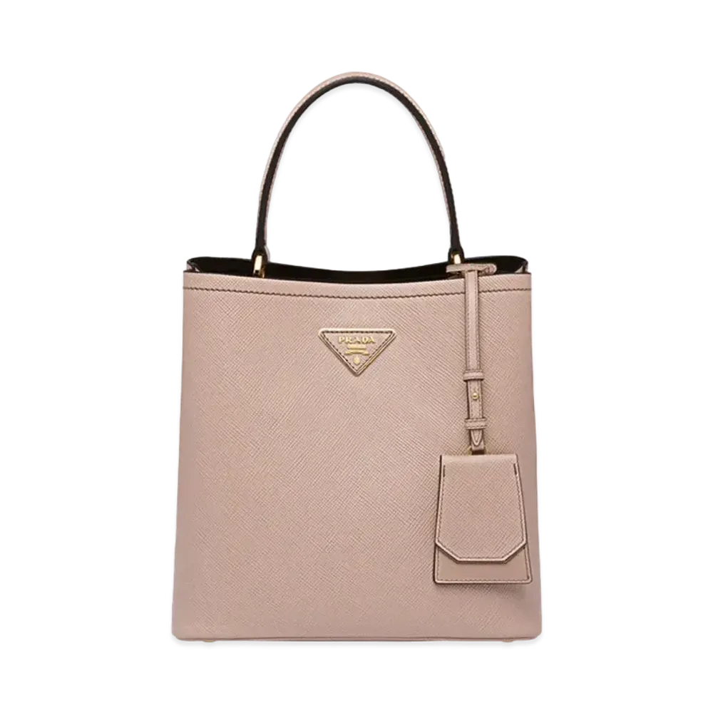 PRADA Medium Saffiano Leather Panier Bag "Pink Beige/Black"
