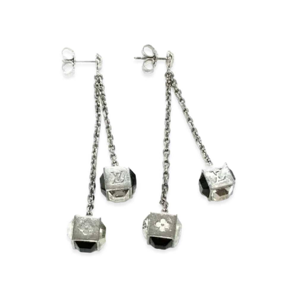 Louis Vuitton Pendant Gamble Earrings "Silver"
