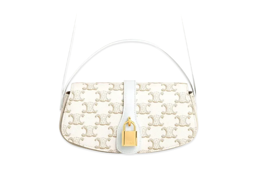 CELINE Clutch on Strap in Triomphe Canvas "White /White"