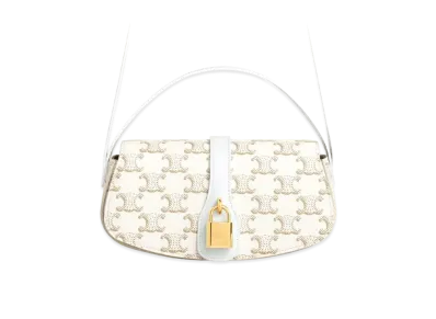 CELINE Clutch on Strap in Triomphe Canvas "White /White"