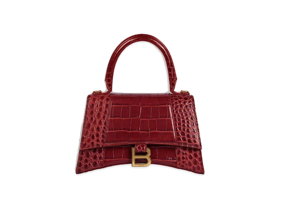 BALENCIAGA Women's Hourglass Small Top Handle Bag "Dark Red"