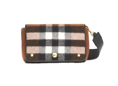 Burberry Small Check Cashmere Cross Body Bag "Vertical Brown"