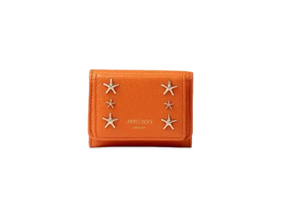 JIMMY CHOO NEMO Soft Grainy Calf Leather Wallet With Star Studs "Amber Orange"