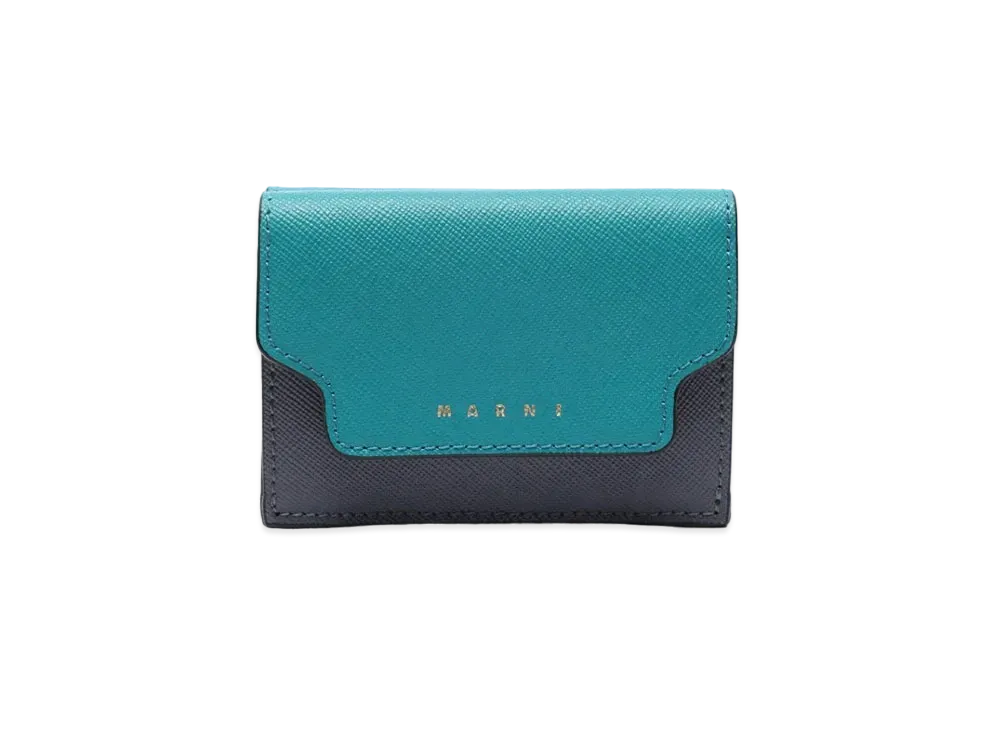 Marni Blue Grey And Red Tri-Fold Saffiano Wallet "Vivid Blue/Smoke/Deep Red"