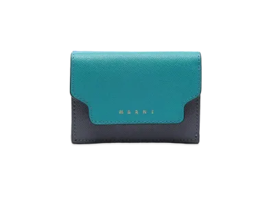 Marni Blue Grey And Red Tri-Fold Saffiano Wallet "Vivid Blue/Smoke/Deep Red"