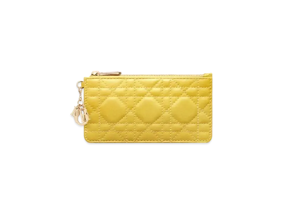Dior Lady Dior Small Zip Card Holder Cannage Lambskin "Yellow"