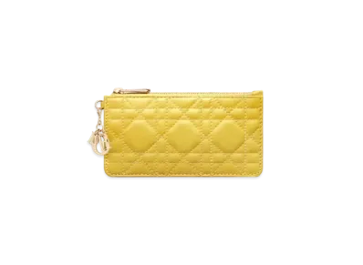 Dior Lady Dior Small Zip Card Holder Cannage Lambskin "Yellow"