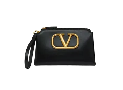 Valentino V Logo Signature Calfskin Pouch "Black"