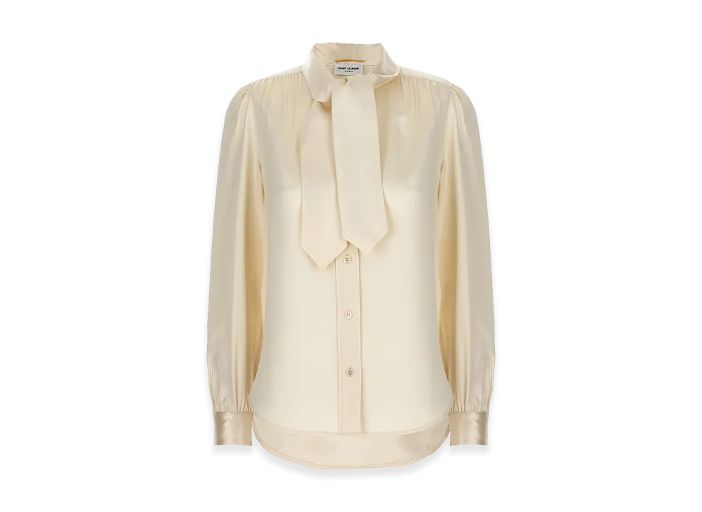 Saint Laurent Women's Lavalliere Silk Shirt "White"