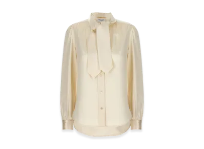 Saint Laurent Women's Lavalliere Silk Shirt "White"