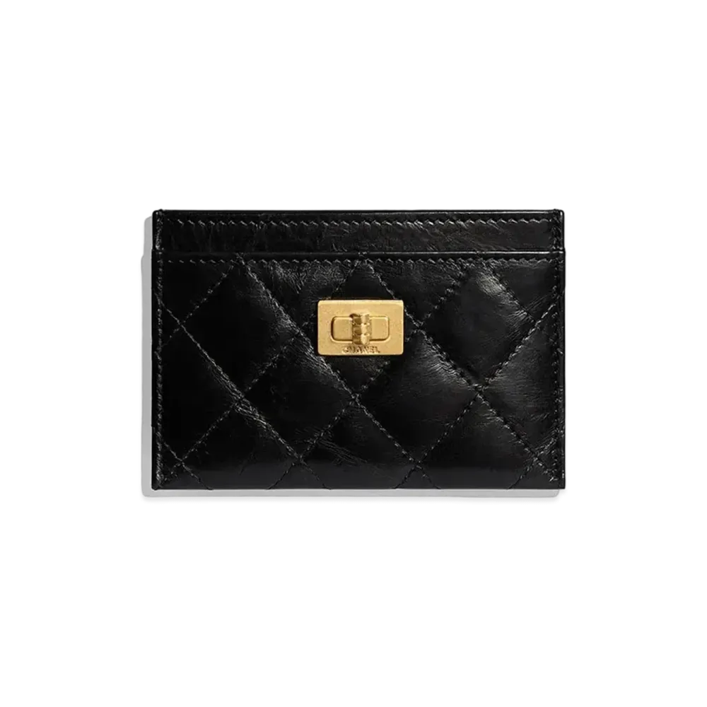CHANEL 2.55 Card Case Aged Calfskin "Black"