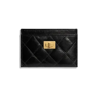 CHANEL 2.55 Card Case Aged Calfskin "Black"