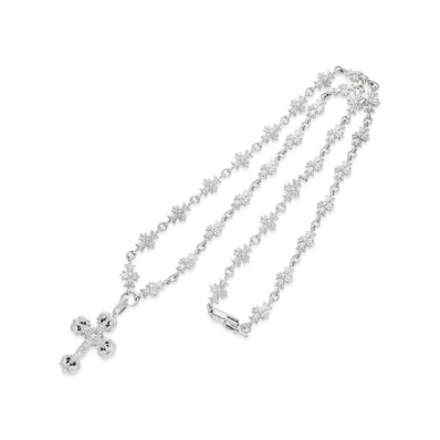 Chrome Hearts 18K Tiny Filiglly Cross Pave W Tiny E CH Plus Necklace "White Gold"