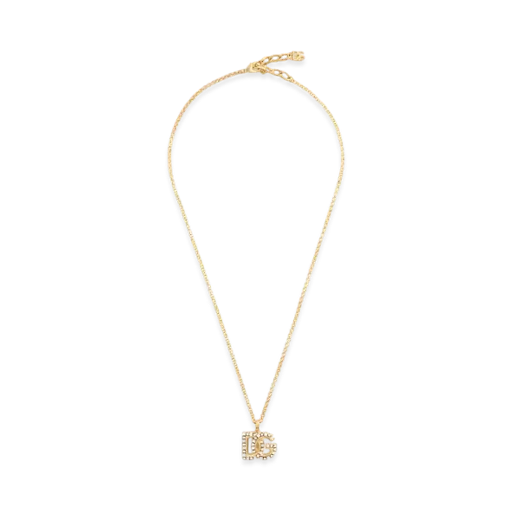 DOLCE&GABBANA Fine Link Necklace With Rhinestone-Detailed DG Logo "Gold"