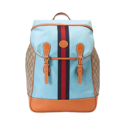GUCCI Backpack With Web Stripe "Light Blue"